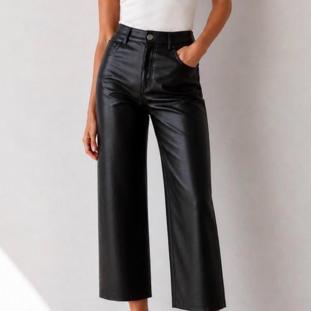 Aritzia Wilfred Melina Vegan Leather High Rise Wide Leg Trousers‎ Black 16